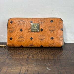 MCM Visetos Heritage large zip-around wallet in cognac